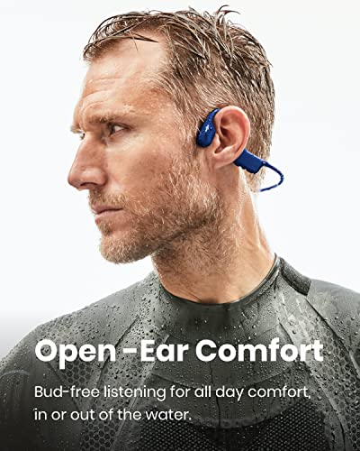 SHOKZ OpenSwim(formerly Xtrainerz) Swimming MP3 Headphones, Open-Ear Bone Conduction Headset, IP68 Waterproof, 4 GB Memory, MP3 Player For Swimming, Surfing, Running【No Bluetooth】（Sapphire Blue）