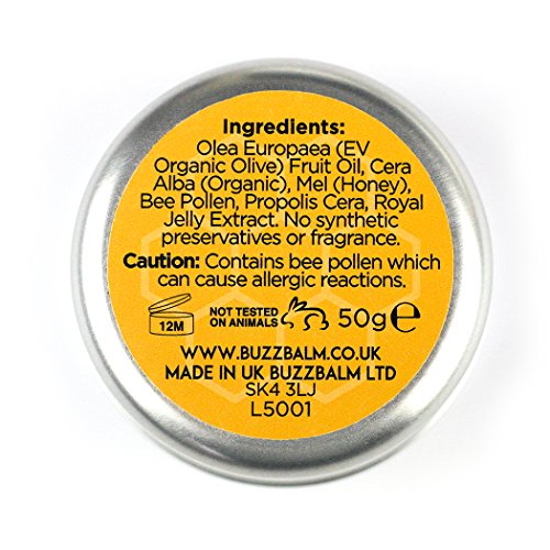 BuzzBalm Natural Dry Skin Moisturiser - Manuka Honey Cream Bee Propolis Beeswax Our Unique Melixir a Simple Moisturiser for Very Dry Skin on Body Heels and Elbows (50g)