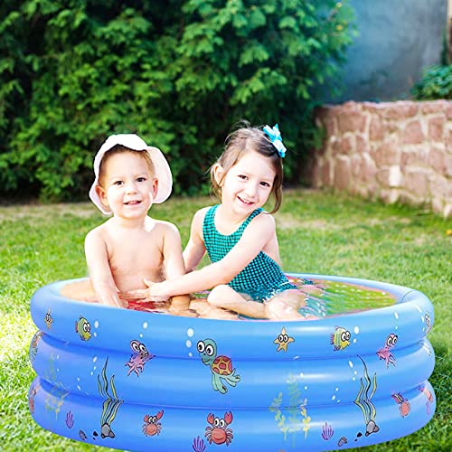 WAIZHIUA 100x40cm Paddling Pools for Kids 3 Ring Inflatable Baby Swimming Pool with Inflatable Safety Floor for Toddlers Children Family Outdoor Garden Backyard Water Game