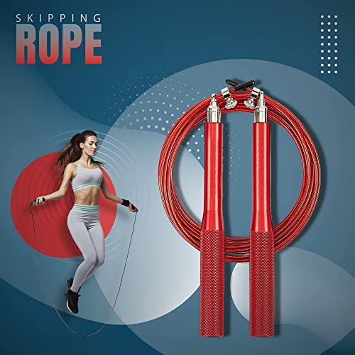 Extra Strong Steel Skipping Rope for Men & Women | Fitness Jump Ropes | Adjustable & Lightweight Jumping rope workout equipment for exercise at Home, Gym, Garden (RED)