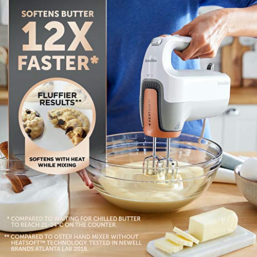 Breville HeatSoft Electric Hand Mixer | Warms Butter for Better Results | 7 Speed Hand Whisk | Includes Whisk, Beaters, Dough Hooks & Storage Case [VFM021]