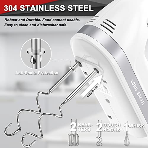 Lord Eagle Hand Mixer Electric Whisk, 400W Power Handheld Mixer for Baking Cake Egg Cream Food Beater, Turbo Boost/Self-Control Speed + 5 Speed + Eject Button + 5 Accessories