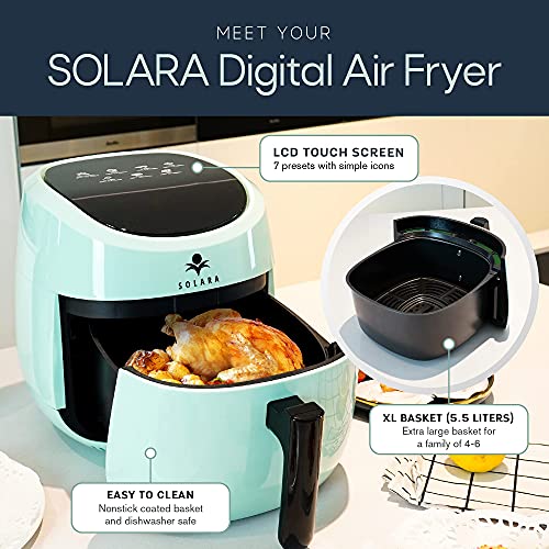 SOLARA Xtra Large Digital Air Fryer for Home Kitchen with 8 Preset Cooking Modes Recipes, eBooks and Videos | Aqua Xtra Large (5.5L)