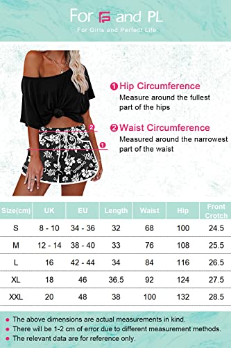 For G and PL Women's Swimming Shorts Breathable Swimwear Ladies Sport Shorts Casual Beach Trunks with Adjustable Drawstring and Printed XL Black