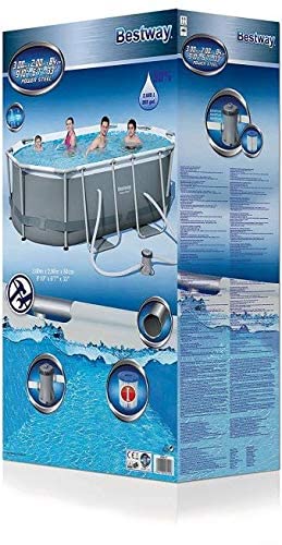 Bestway Power Steel Above Ground Pool, Swimming Pool Set With Filter Pump and ChemConnect Dispenser, Grey, 10 ft