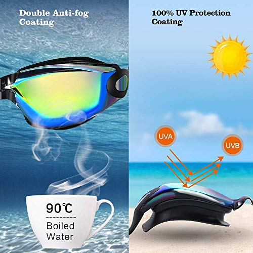 DXK Swimming Goggles, Mirrored Swim Goggles No Leaking Anti Fog UV Protection 180 Degree Vision with Free Protection Case and Soft Silicone Nose Bridgefor Adult Men Women Youth