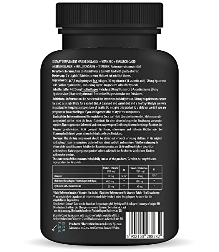 Nature Diet - Marine Collagen with Hyaluronic Acid and Vitamin C, 180 tablets, 500 mg | Peptan F | Fish Collagen