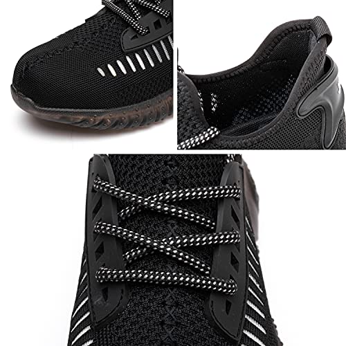 Safety Shoes Men Women Steel Toe Cap Trainers Lightweight Non-Slip Work Shoes Steel Toe Sport Sneaker Breathable Puncture Proof Industrial Protective Shoes (3 Black,11 UK)