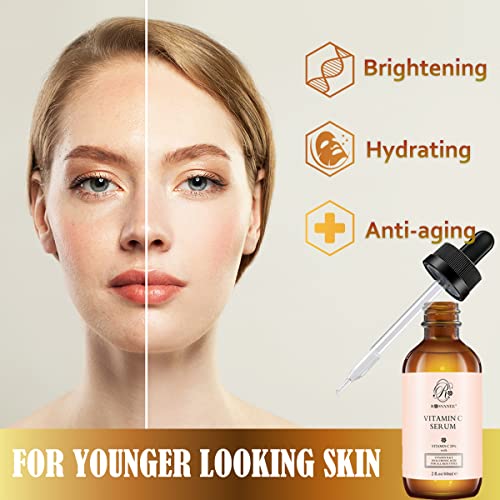 ROSVANEE Vitamin C Serum for Face and Eyes 60ml - Pure Facial Brightening Serum with 20% Vitamin C, Hyaluronic Acid, Vitamin B & E for Anti-Aging, Acne, Wrinkle, Dark Spots and Sun Damage