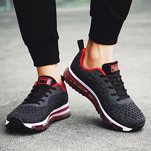 Women Men Running Shoes Sports Trainers Air Cushion Shock Absorbing Casual Walking Gym Jogging Fitness Athletic Sneakers, 6.5 UK 40 EU, Fa2 BlackRed