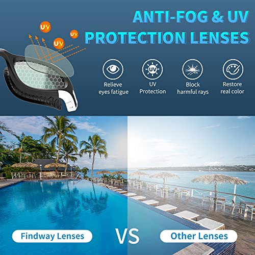 Findway Swimming Goggles, Anti Fog UV Protection Swim Goggles Soft Silicone Nose Bridge No Leaking Clear Vision Swim Glasses for Adult Men Women Junior