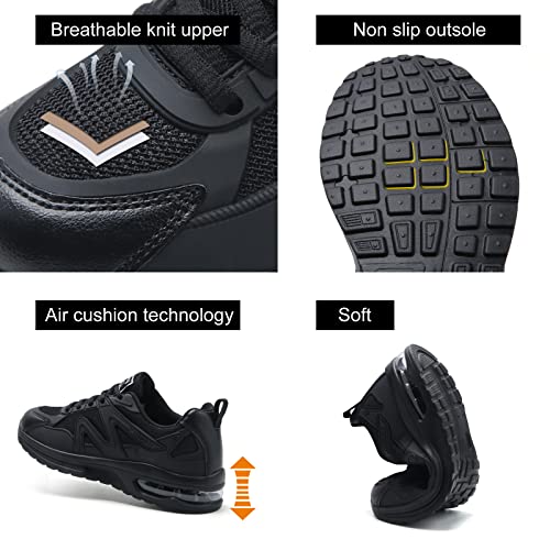 Womens Running Shoes Air Cushion Arch Support Memory Foam Trainers Ladies Comfort Sneaker Breathable Lightweight Athletic Jogging Fitness Walking Work Shoes All Black UK 6