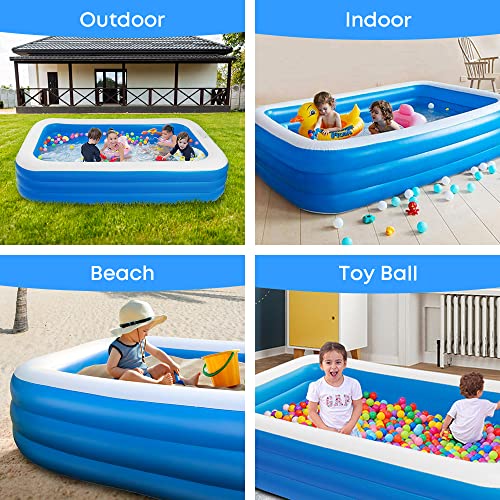 GALAXYER Inflatable Paddling Pool, 3 Rings Large Rectangular Family Swimming Center for Kids Toddlers Adult, Indoor Outdoor Garden Swimming Pool, 210 × 135 × 60 CM