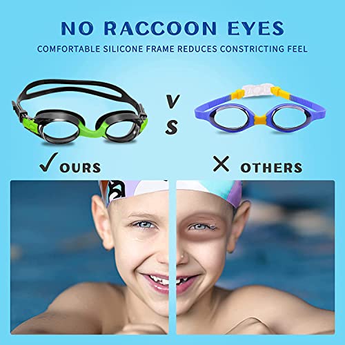 Kids Swimming Goggles, Swimming Goggles Kids 6-14, Kids Goggles Anti-Fog No Leak Proof Uv Resist Childrens Swimming Goggles Boys Girls Goggles Food Grade Silicone Comfort with Nose Clip(Age 3-14)