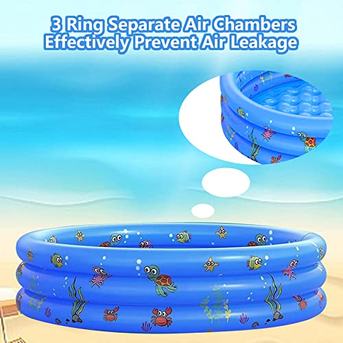 WAIZHIUA 100x40cm Paddling Pools for Kids 3 Ring Inflatable Baby Swimming Pool with Inflatable Safety Floor for Toddlers Children Family Outdoor Garden Backyard Water Game