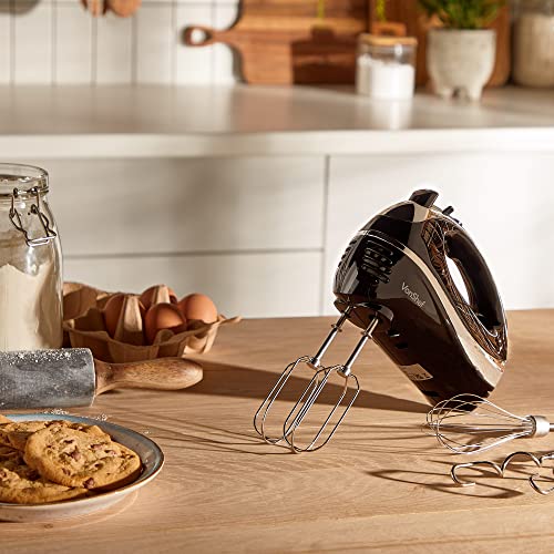 VonShef Hand Mixer Electric Whisk – Food Mixer for Baking with 5 Speeds, 300W, 2 Stainless Steel Beaters, 2 Dough Hooks & Balloon Whisk, Easy Clean, Turbo Boost, Eject Button, Compact – Black