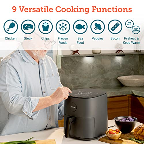 COSORI Air Fryer 4.7L, 9-in-1 Compact Air Fryers Oven, Max 230℃ Setting, 30 Recipes Cookbook, Digital Temperd Glass Display, Quiet, 4 Portions, 1500W