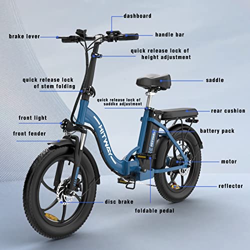 HITWAY Electric Bike, 20" Fat Tire Ebikes, 11.2Ah 250W 36V E Bike, 35-90KM Electric Folding Bikes with 7 Gears SHIMANO System City E Bike Mountain Bicycle for Adults