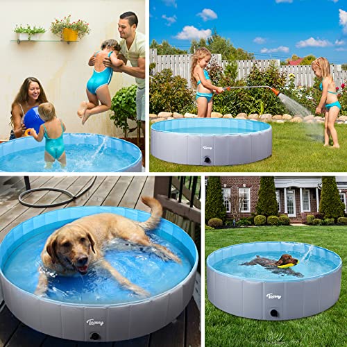 Toozey Foldable Dog Pool Dog Paddling Pool - 80cm/120cm/160cm Foldable Dog Swimming Pool, 100% Safe and Non-Toxic Pet Pool -Dog Pool for Kids and Small to Large Dogs