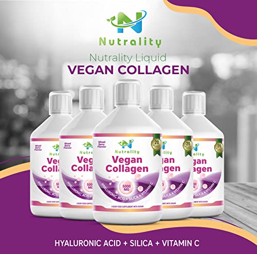 Nutrality Vegan Collagen Liquid Supplement - Premium-grade 5000mg Hydrolyzed Collagen Peptides with Silica, Biotin, Vitamin C, D3, E - Healthy Skin, Hair, Nails, Joints, Muscles - Berry Flavour, 500ml