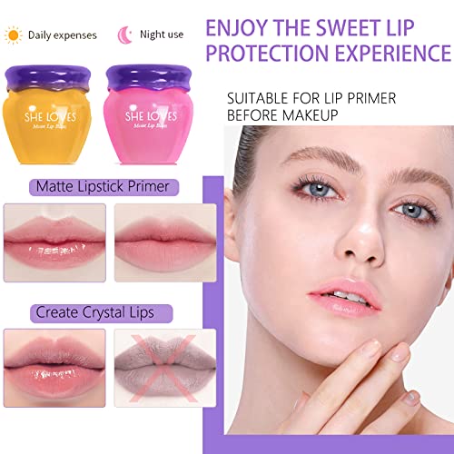 Lip Sleeping Mask Lip Balm Skincare Set,Honey Sakura Moisturizing Lip Plumper Care Day Night Repair,Prevent Dry Crack,Lip Line Reducing,Clearing Dead Skin,Lipstick Primer,Unisex 2 Count