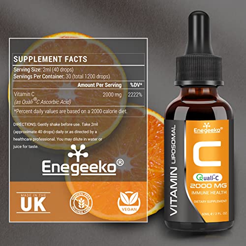 Liposomal Vitamin C 2000mg x 60ML with Quali®-C Vitamin C, Highest Bioavailability, Immune System Booster, Strong Collagen, Support Anti Aging Skin (Pack of 1)