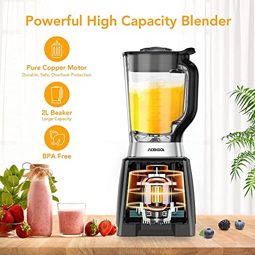 Blender Jug Smoothie Maker Electric BC2 Acekool Presets 2L Led Display Time Function Speed Control Ice Crusher BPA-free 1500W Low Voice 25,000 RPM