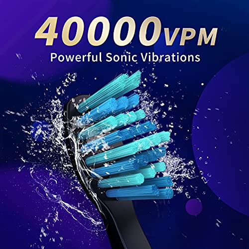 Sonic Electric Toothbrush, Rechargeable Power Toothbrush with 8 Duponts Brush Heads, Sonic Toothbrushes 40000Vpm with 2 Minute Smart Timer, 5 Modes with Teeth Whitening, Gift for Family, Black