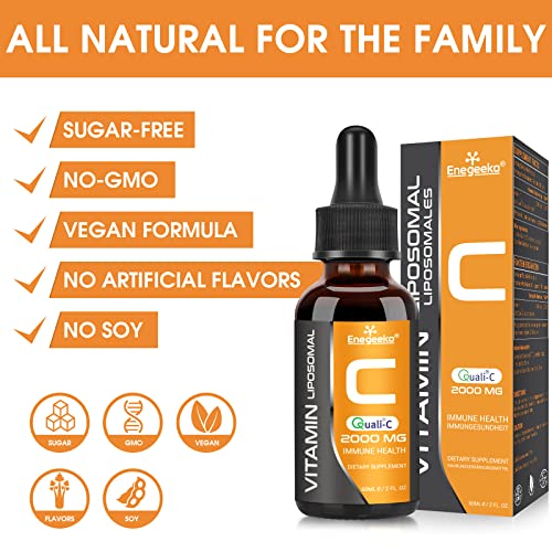 Liposomal Vitamin C 2000mg x 60ML with Quali®-C Vitamin C, Highest Bioavailability, Immune System Booster, Strong Collagen, Support Anti Aging Skin (Pack of 1)