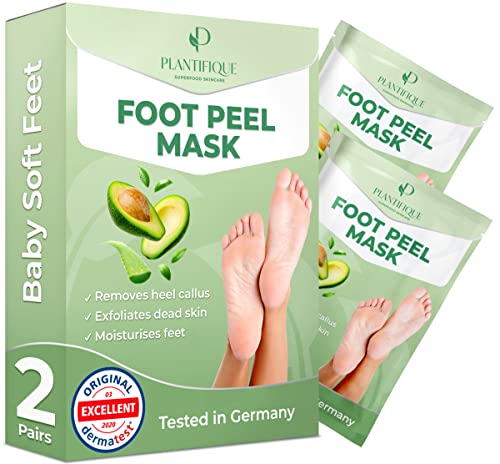 Foot Peel Mask with Avocado by Plantifique - 2 Pack Foot Mask Dermatologically Tested - Repair Heels & Removes Dry Dead Skin for Soft Baby Feet - Exfoliating Foot Peel Mask for Hard Skin - Peeling