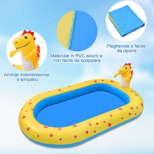 GOLDGE Water Play Mat for Kids Inflatable Pool 170 cm Water Play Mat with Swimming Pool Inflatable Resistant Summer Garden Water Spray Toys for Families Outdoor