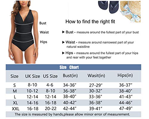 Derssity One Piece Swimsuit Ruched Tummy Control Swimming Costume for Women Plus Size V Neck Swimwear Bikini Bathing Suit(Black,M)