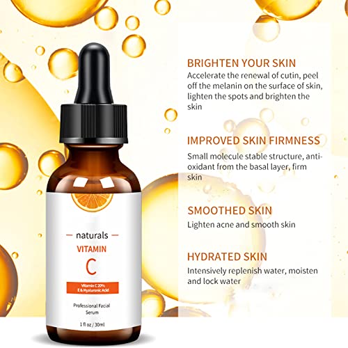 Vitamin C Serum Face Serum, With Hyaluronic Acid,Vitamin E,20% Vitamin C, Skin Care For Hydrate, Brightening, Dark Spot Remover For Face, Organic & Vegan Formula – Restore&Boost Collagen (30ml)