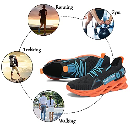 Men Women Walking Trainers Light Running Breathable Tennis Casual Gym Slip On Blade Shoes Fashion Sneakers Comfortable Athletic Fitness Sport Shoes for JoggingG133 Black Orange 39