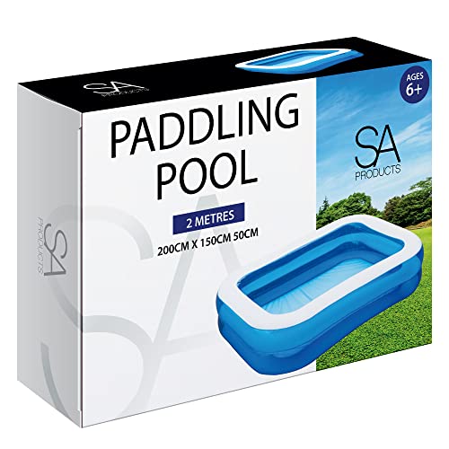 SA Products 2M Paddling Pool for Kids, Pool Inflatable Swimming Pool with Self-Adhesive Repair Patch | Rectangular Large Paddling Pool, Inflatable Pool, Paddling Pool for Adults & Kids