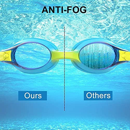 findway Kids Swimming Goggles,2 Pack Swim Goggles Children for Boys Girls with Anti-Fog,Waterproof Clear Lens for 3,4,5,6,7,8,9,10,11,12,13,14 Years Old Kids,Blue and Green