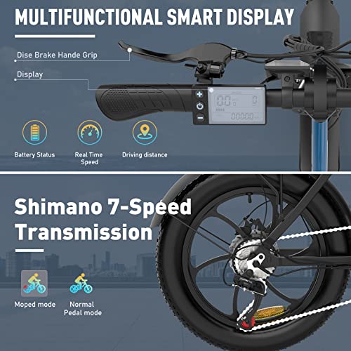 HITWAY Electric Bike, 20" Fat Tire Ebikes, 11.2Ah 250W 36V E Bike, 35-90KM Electric Folding Bikes with 7 Gears SHIMANO System City E Bike Mountain Bicycle for Adults