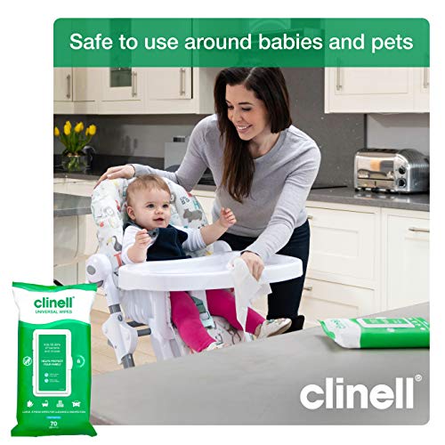 Clinell Universal Cleaning and Disinfecting Wipes for Home (CW70R4) - 4 Packs of 70 Antimicrobial Wipes with Moisture Lock Lid - Kills 99.99% of Germs, Effective from 10 Seconds