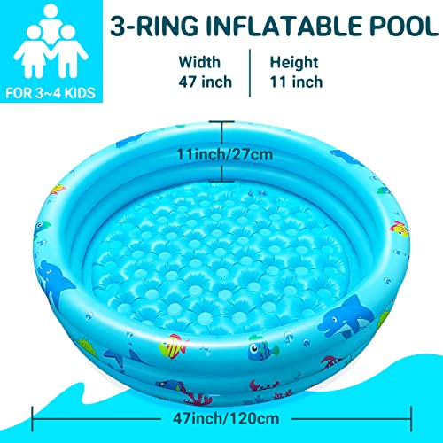 Jiosdo Paddling Pool, Ø120x27cm Inflatable Baby Pool Kids Swimming Pool with Soft Inflatable Floor for Outdoor Garden Backyard Summer Water Toy for Toddlers Children, Free Air Pump (Blue)