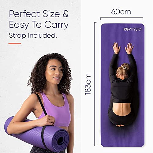 KG Physio Non Slip Yoga Mat - Thick Exercise Mat Ideal for HIIT, Pilates, Yoga and Home Workouts - Strap Included - 183 cm x 60 cm x 8 mm - Purple