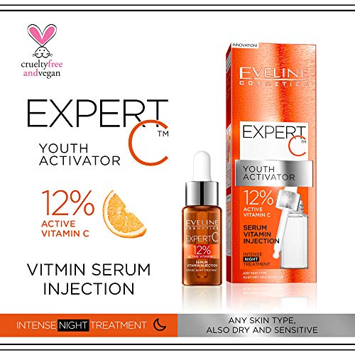 Eveline Cosmetics Expert C Youth Activator 12% Anti Ageing Active Vitamin C Serum | 18 ML | Anti-Wrinkle Intense Care | Dermatologically Tested Face Lift | Radiant Skin