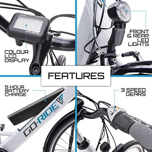 Go-Ride Electric Bike for Adults Men - Tempest E Bike, 3 Speed Gears, Colour LCD Display & Built-In 10.5AH Battery | Electric Bikes for Commuting & Riding with Family | 250W, 21inch frame