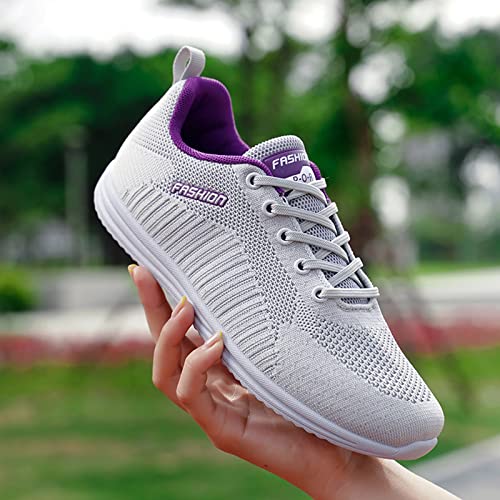 TEELONG Women Slip On Loafers Sports Runing Shoes Breathable Mesh Fashion Outdoor Sneakers Women Shoes Lace-Up Women's Sneakers Grey