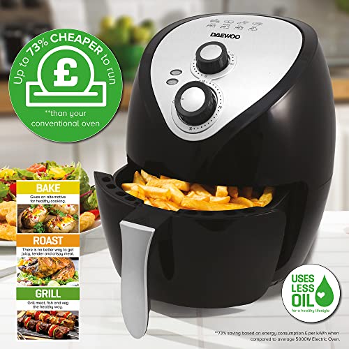 Daewoo Manual Air Fryer, Healthy Living With Less Oil To Bake, Roast And Grill, Pre-Set Guide, 80-200°C Temperature, 30 Minutes Timer, Stylish Design, Saves You Time In The Kitchen, 3.6 Litres