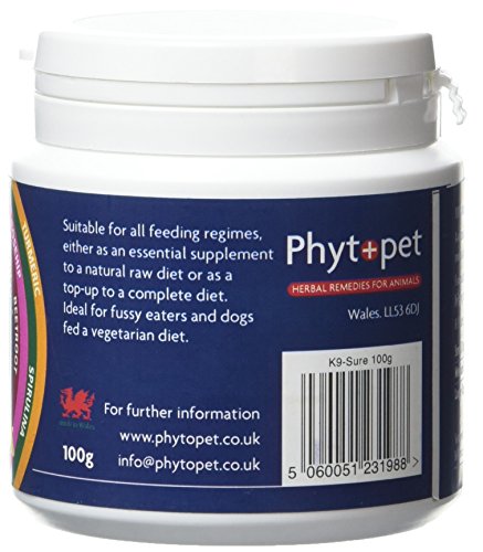 Phytopet K-9 Sure | 100% Natural Herbal Remedy | Combination Of Super Foods Powder For All Round Wellbeing for Dogs, Cats, Birds, Horse, Pet | 100g |