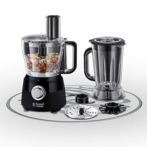 Russell Hobbs 24732 Desire Food Processor, 1.5 Litre Food Mixer with 5 Chopping, Slicing and Dough Attachments, Matte Black, 600 W