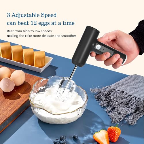 Hand Mixer, LHBD Cordless Electric Whisk Portable Handheld Electric Mixer with 3-speed Self-Control, 304 Stainless Steel Beaters & Balloon Whisk, for Whipping, Mixing,Pudding, Cookies, Cakes, Batters