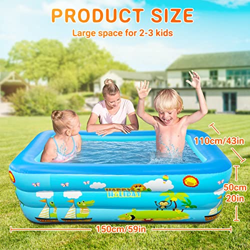 Jiosdo Paddling Pool for Kids, 150cm Rectangle Swimming Pool for Kids, Inflatable Baby Paddling Pool, Large Paddling Pool 3-Ring with Soft Inflatable Floor for Garden Backyard Outdoor for Children