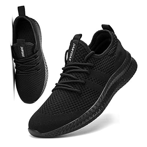 FUJEAK Women Running Shoes Walking Trainers Tennis Gym Work Fitness Sport Casual Daily Safety Outdoor Cycling Jogging Hiking Flat Athletic Lace-Up Shoes Fashion Sneakers Black Size 5.5 UK