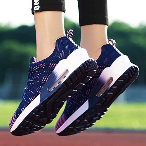 Minbei Womens Sneakers Lightweight Ladies Trainers Breathable Woman Running Shoes Daily Walking Outdoor Fitness Athletic Lace Up Flat Fitness Air Sports Shoes, 5.5 UK, Blue Air Cushion